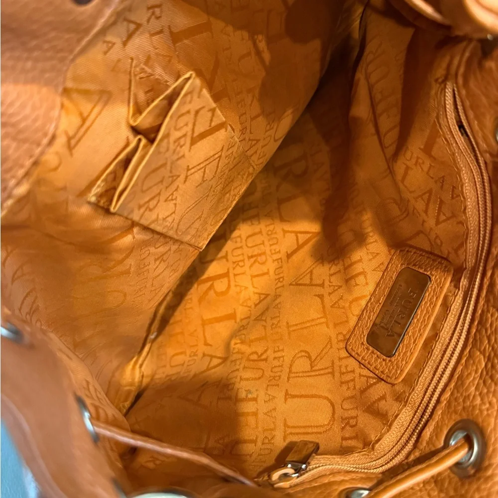 Orange Brown Leather Original Furla Drawstring Hobo Bag Purse - Picture 6 of 8